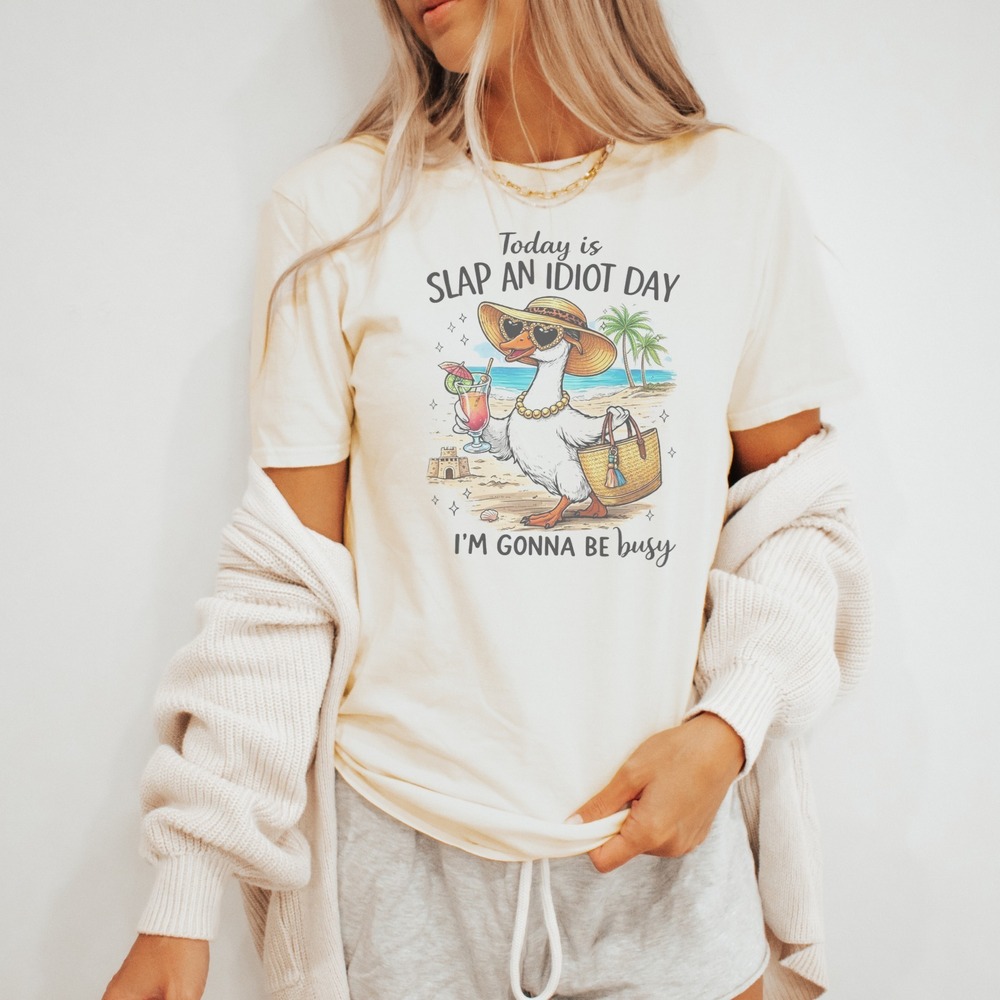 Tropical Beach Duck Graphic Tee Heart Sunglasses Cocktail Vibes